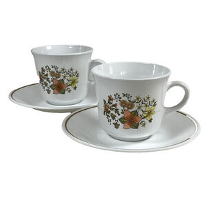 Corning Ware Corelle Indian Summer Floral Vtg Tea Coffee 2 Cup & Saucer Sets
